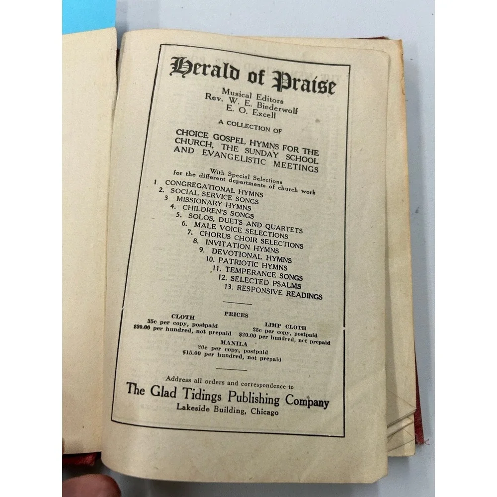 Herald of Praise Biederwolf Excell 1917 Gospel Hymns‎ Hymnal Chicago